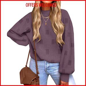 Turtleneck Pullover Sweater with Puff Sleeves, Lightweight Knit for Fall